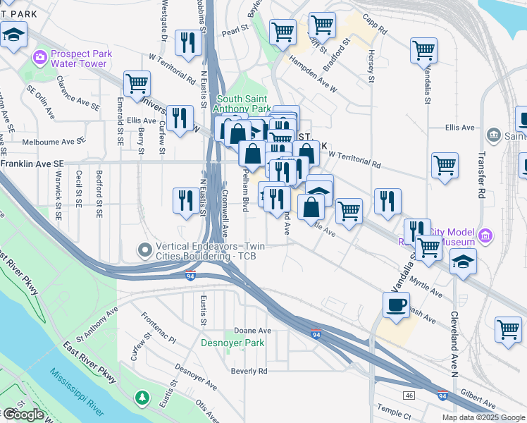 map of restaurants, bars, coffee shops, grocery stores, and more near 2394 Myrtle Avenue in Saint Paul