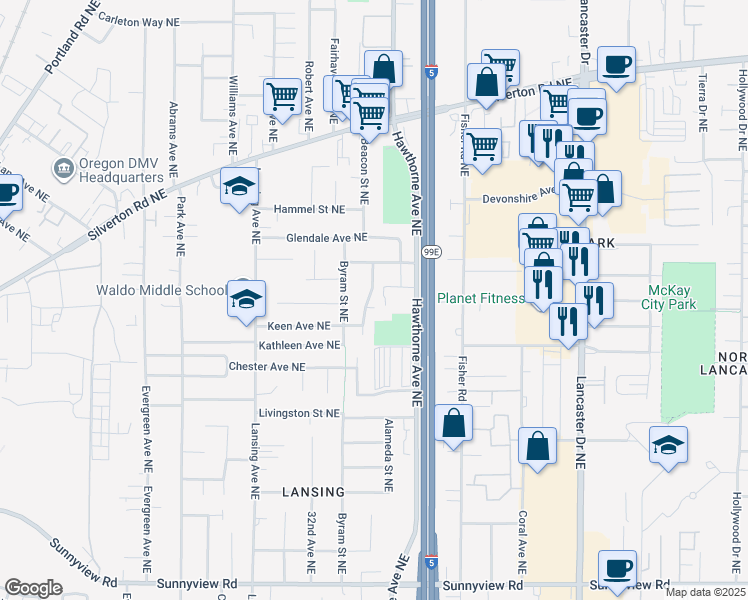 map of restaurants, bars, coffee shops, grocery stores, and more near 2958 Beacon Street Northeast in Salem