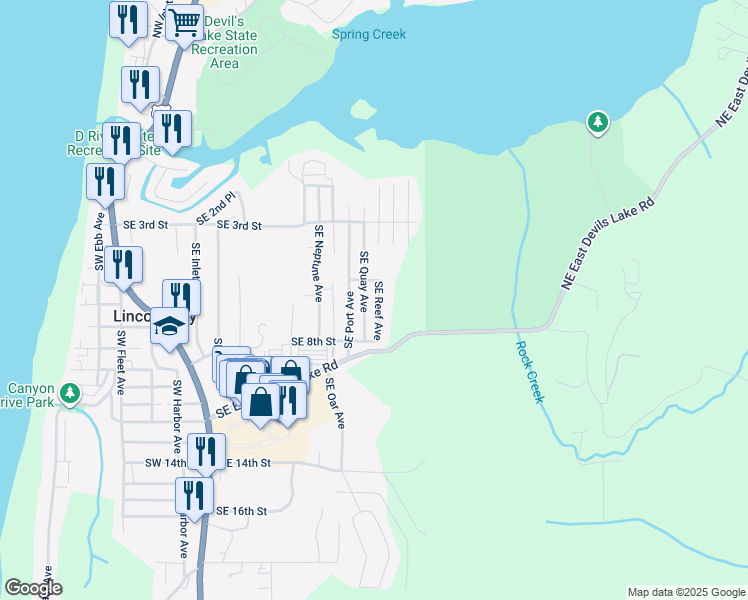 map of restaurants, bars, coffee shops, grocery stores, and more near 549 Southeast Reef Avenue in Lincoln City