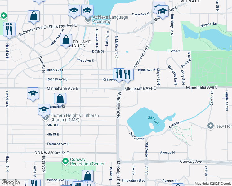 map of restaurants, bars, coffee shops, grocery stores, and more near 699 McKnight Road North in Maplewood