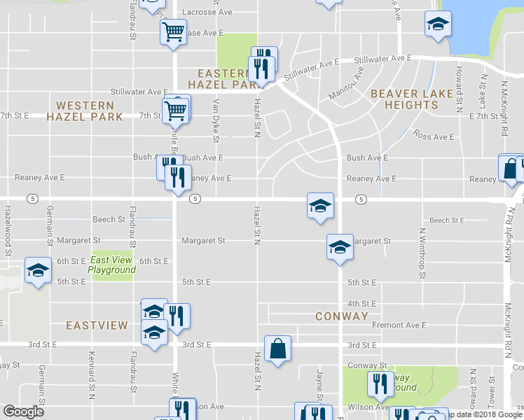 map of restaurants, bars, coffee shops, grocery stores, and more near 706 North Hazel Street in Saint Paul