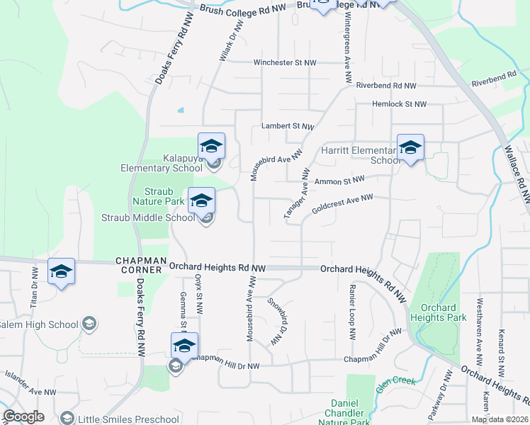 map of restaurants, bars, coffee shops, grocery stores, and more near 1961 Cuckoo Court Northwest in Salem