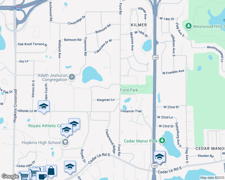 map of restaurants, bars, coffee shops, grocery stores, and more near 10101 Windsor Lake Lane in Minnetonka