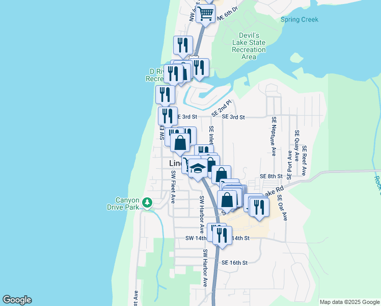 map of restaurants, bars, coffee shops, grocery stores, and more near in Lincoln City