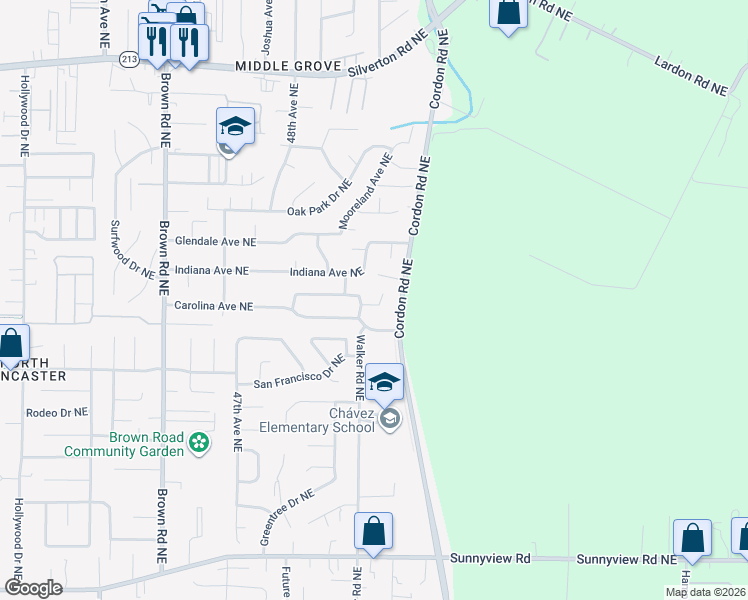 map of restaurants, bars, coffee shops, grocery stores, and more near 4925 Stroll Court Northeast in Salem
