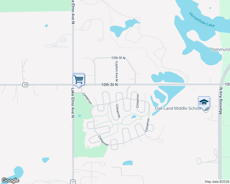 map of restaurants, bars, coffee shops, grocery stores, and more near 526 Cimarron in Lake Elmo