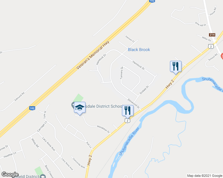 map of restaurants, bars, coffee shops, grocery stores, and more near 31 Elmwood Drive in Elmsdale