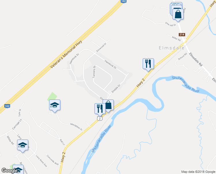 map of restaurants, bars, coffee shops, grocery stores, and more near 67 Tannery Drive in Elmsdale