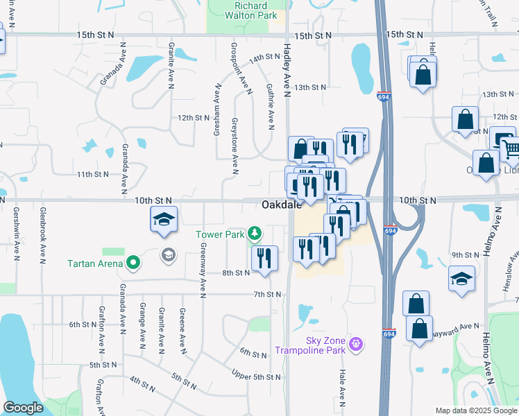 map of restaurants, bars, coffee shops, grocery stores, and more near 6858 8th Street Lane North in Saint Paul