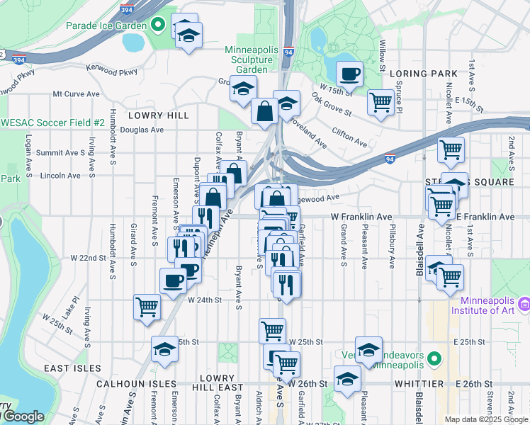 map of restaurants, bars, coffee shops, grocery stores, and more near 2000 Aldrich Avenue South in Minneapolis