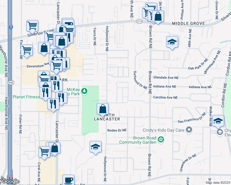 map of restaurants, bars, coffee shops, grocery stores, and more near 2792 Hollywood Drive Northeast in Salem