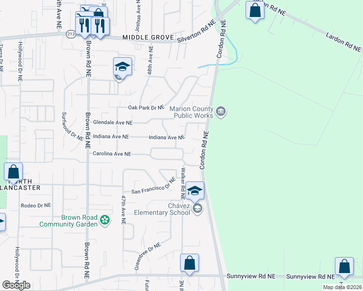 map of restaurants, bars, coffee shops, grocery stores, and more near 4893 Saunter Loop Northeast in Salem