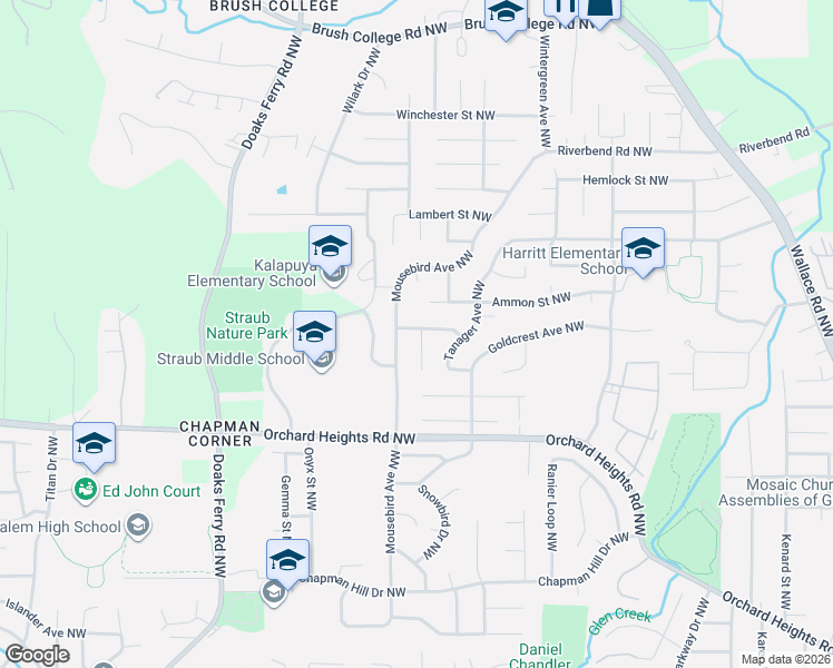 map of restaurants, bars, coffee shops, grocery stores, and more near 1951 Cuckoo Court Northwest in Salem
