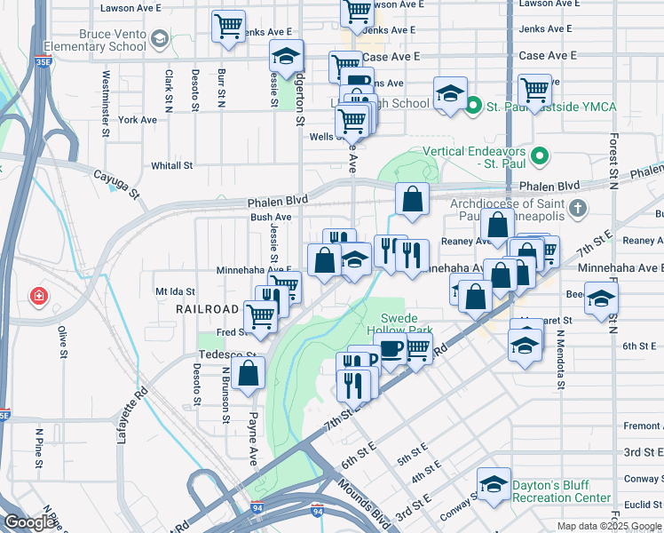 map of restaurants, bars, coffee shops, grocery stores, and more near 708 Preble Street in Saint Paul