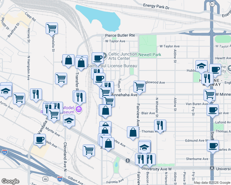 map of restaurants, bars, coffee shops, grocery stores, and more near 700 Prior Avenue North in Saint Paul