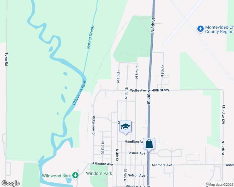map of restaurants, bars, coffee shops, grocery stores, and more near 407 Eichelberger Avenue in Montevideo