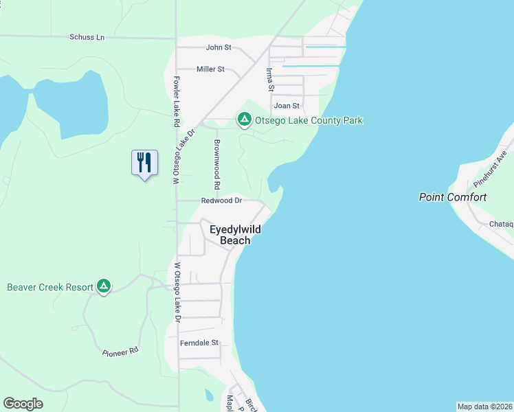 map of restaurants, bars, coffee shops, grocery stores, and more near 4840-4844 Birchwood Dr in Gaylord
