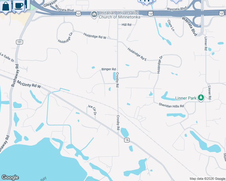 map of restaurants, bars, coffee shops, grocery stores, and more near 2025 Blackberry Lane in Wayzata