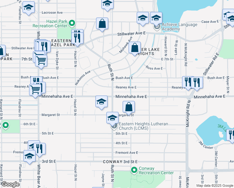 map of restaurants, bars, coffee shops, grocery stores, and more near 2027 Reaney Avenue East in Saint Paul