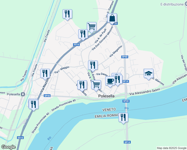 map of restaurants, bars, coffee shops, grocery stores, and more near 338 Corso Antonio Gramsci in Polesella