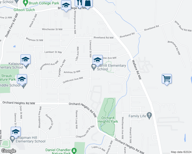 map of restaurants, bars, coffee shops, grocery stores, and more near 1333 Goldcrest Avenue Northwest in Salem