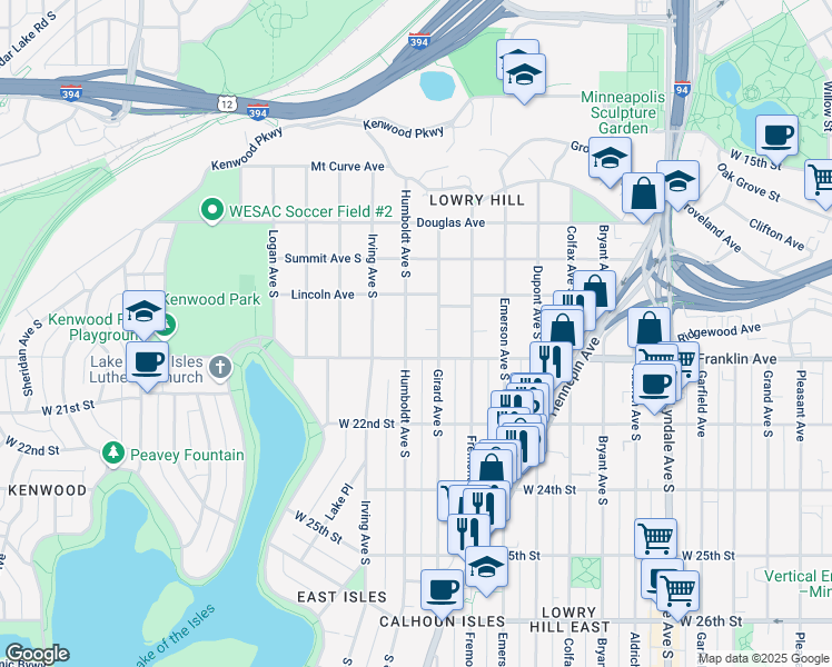 map of restaurants, bars, coffee shops, grocery stores, and more near 1908 Humboldt Avenue South in Minneapolis