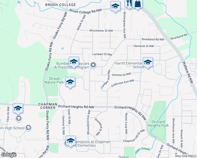 map of restaurants, bars, coffee shops, grocery stores, and more near 2116 Mousebird Avenue Northwest in Salem