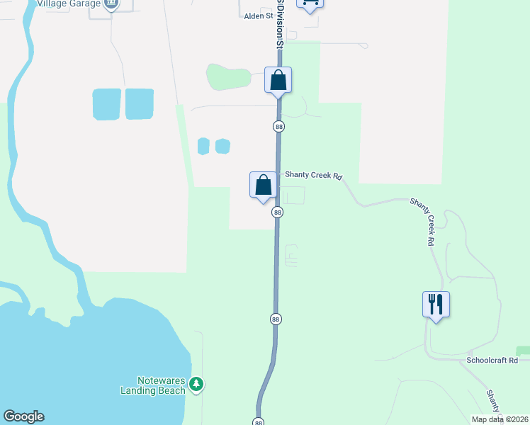 map of restaurants, bars, coffee shops, grocery stores, and more near 4800 South M 88 Highway in Bellaire