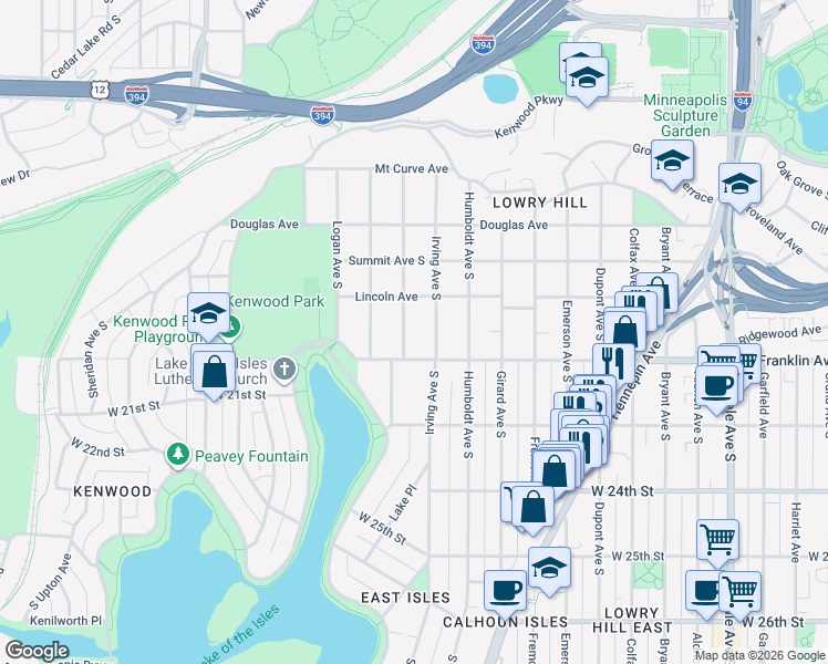 map of restaurants, bars, coffee shops, grocery stores, and more near 1908 Irving Avenue South in Minneapolis