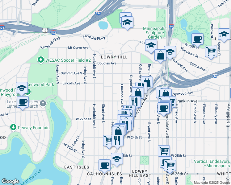 map of restaurants, bars, coffee shops, grocery stores, and more near 1929 Fremont Avenue South in Minneapolis