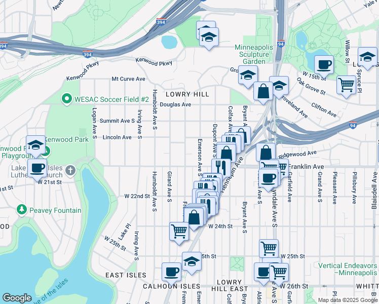 map of restaurants, bars, coffee shops, grocery stores, and more near 1909 Fremont Avenue South in Minneapolis