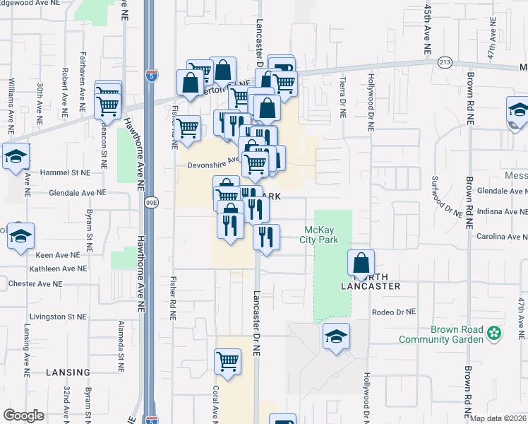 map of restaurants, bars, coffee shops, grocery stores, and more near 2930 Oregon 213 in Salem
