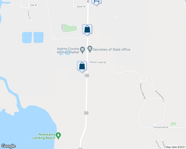 map of restaurants, bars, coffee shops, grocery stores, and more near 4715 South M 88 Highway in Bellaire
