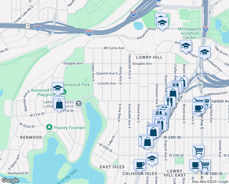 map of restaurants, bars, coffee shops, grocery stores, and more near 1908 Irving Avenue South in Minneapolis