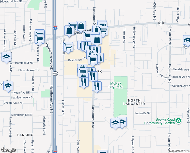 map of restaurants, bars, coffee shops, grocery stores, and more near 2930 Oregon 213 in Salem