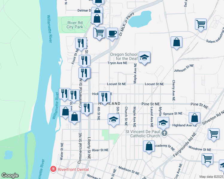 map of restaurants, bars, coffee shops, grocery stores, and more near in Salem
