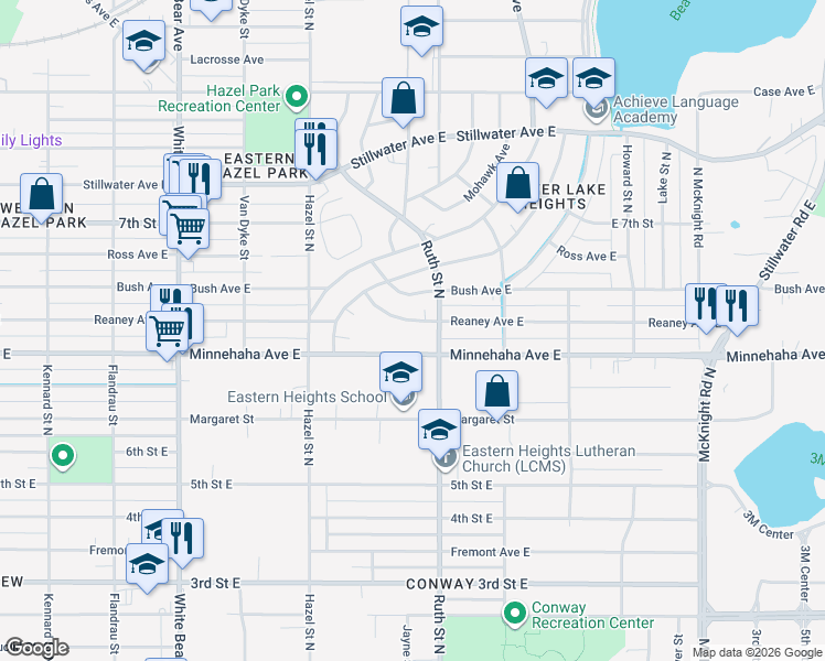map of restaurants, bars, coffee shops, grocery stores, and more near 1978 Reaney Avenue East in Saint Paul