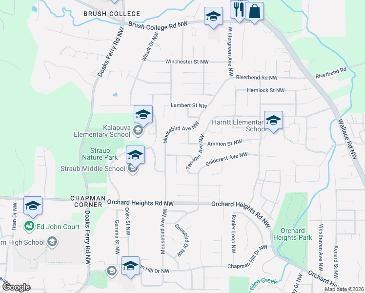 map of restaurants, bars, coffee shops, grocery stores, and more near 2116 Mousebird Avenue Northwest in Salem