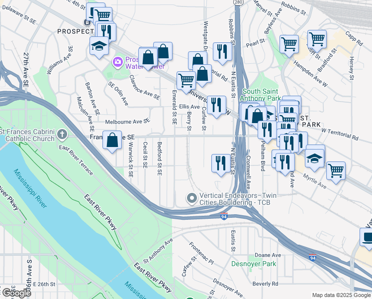 map of restaurants, bars, coffee shops, grocery stores, and more near 777 Berry Street in Saint Paul