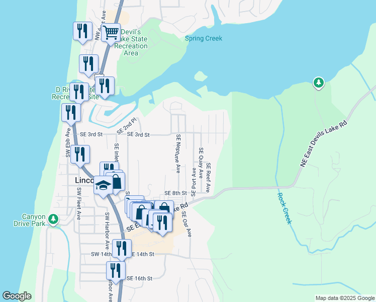 map of restaurants, bars, coffee shops, grocery stores, and more near 420 Southeast Oar Avenue in Lincoln City
