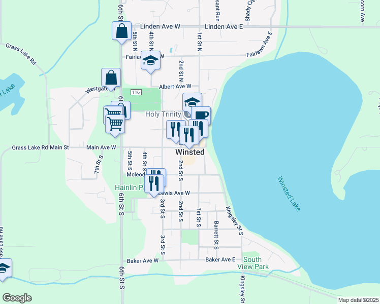 map of restaurants, bars, coffee shops, grocery stores, and more near in Winsted