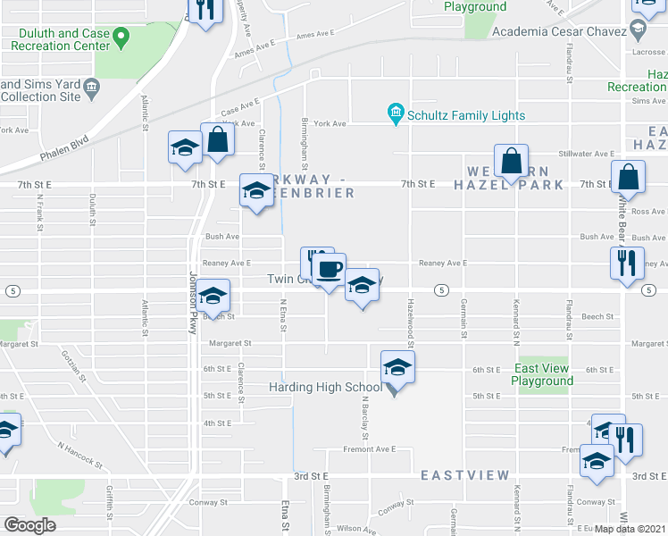map of restaurants, bars, coffee shops, grocery stores, and more near 1448 Reaney Avenue East in Saint Paul