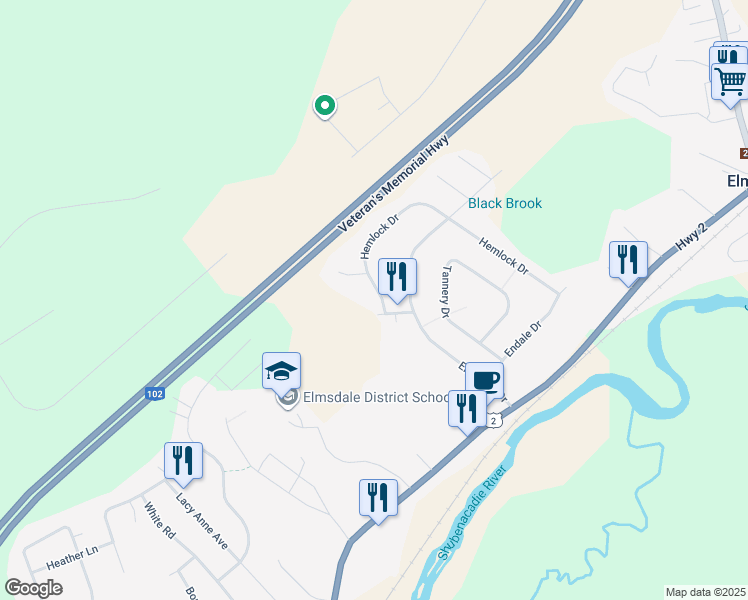 map of restaurants, bars, coffee shops, grocery stores, and more near 168 Hemlock Drive in Elmsdale