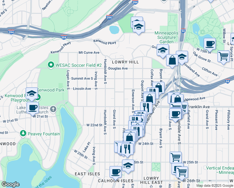 map of restaurants, bars, coffee shops, grocery stores, and more near 1903 Girard Avenue South in Minneapolis