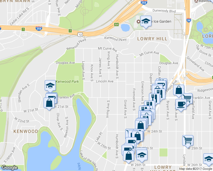 map of restaurants, bars, coffee shops, grocery stores, and more near 1908 Irving Avenue South in Minneapolis