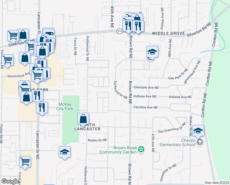 map of restaurants, bars, coffee shops, grocery stores, and more near 2895 Surf Court Northeast in Salem