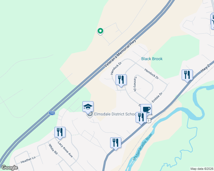 map of restaurants, bars, coffee shops, grocery stores, and more near 8 West Court in Elmsdale