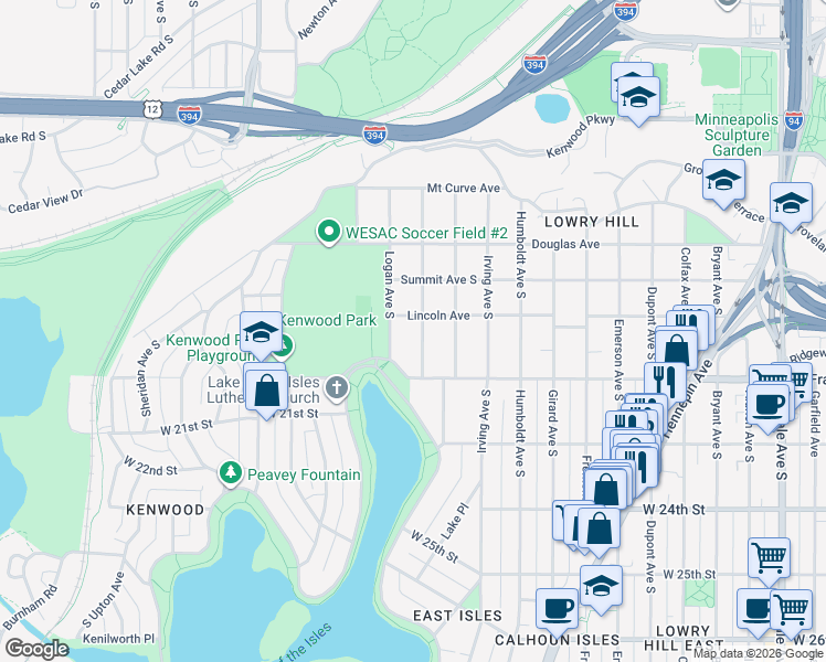 map of restaurants, bars, coffee shops, grocery stores, and more near 1901 Logan Avenue South in Minneapolis