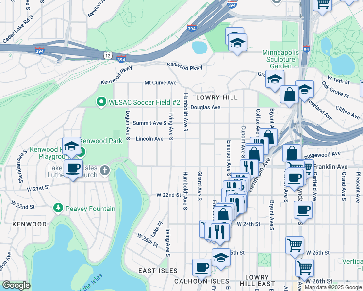 map of restaurants, bars, coffee shops, grocery stores, and more near 1908 Humboldt Avenue South in Minneapolis