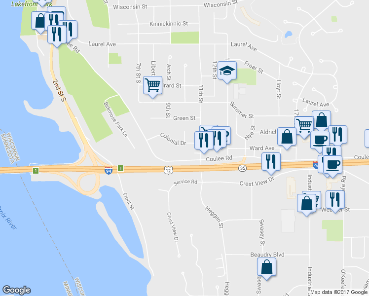 map of restaurants, bars, coffee shops, grocery stores, and more near 1000 Colonial Drive in Hudson